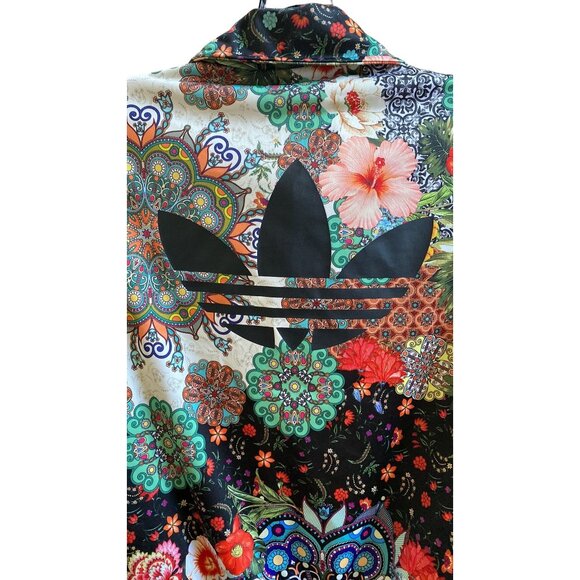 Adidas Womens XS Floral Print Track Jacket With Black Stripes & Trefoil Logo - Picture 6 of 7